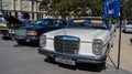 Vintage white Mercedes car at Motorclassica